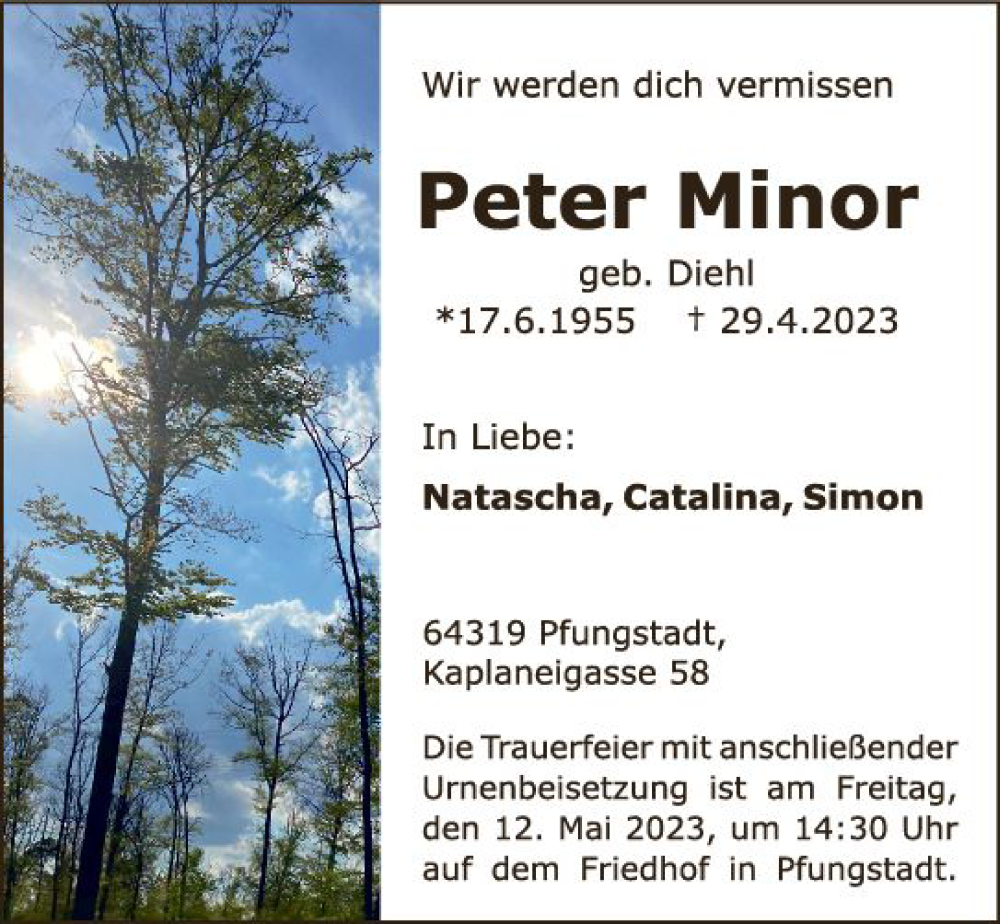  Traueranzeige für Peter Minor vom 06.05.2023 aus Darmstädter Echo