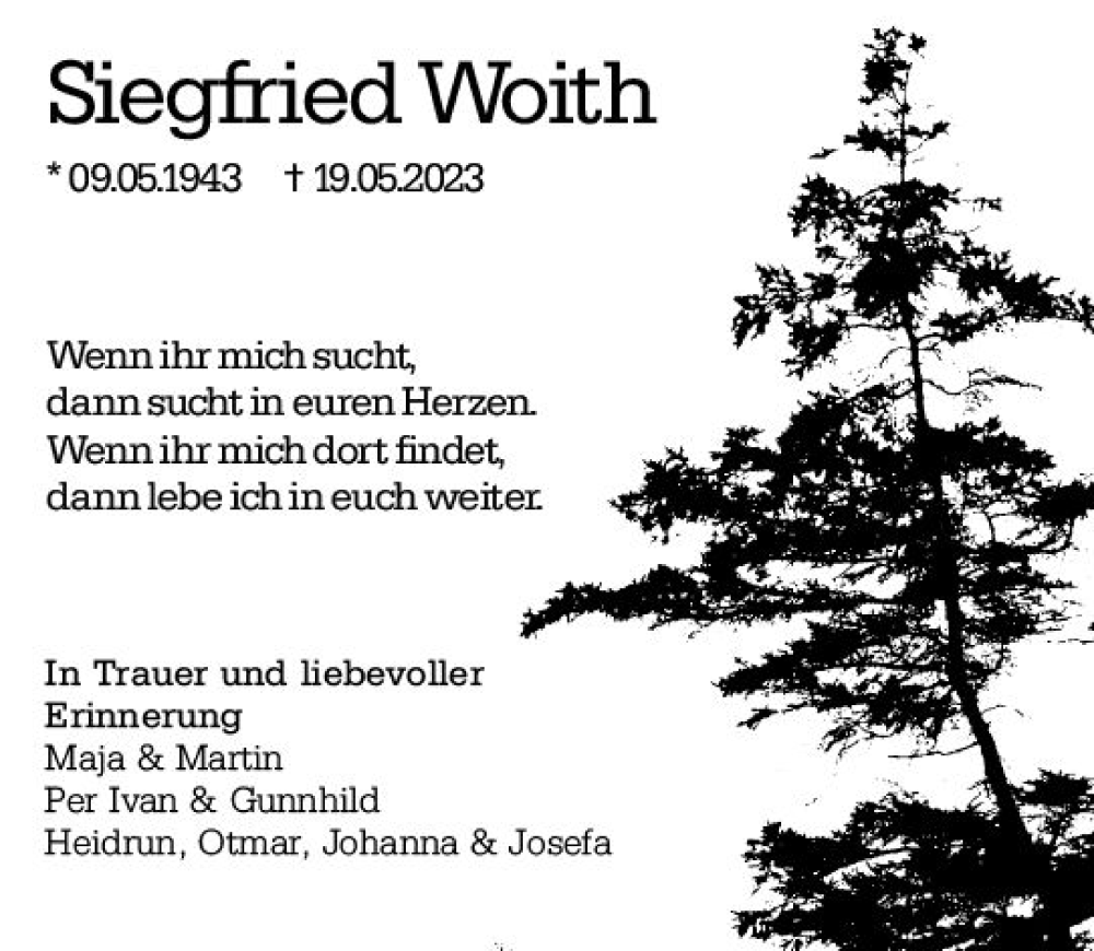  Traueranzeige für Siegfried Woith vom 27.05.2023 aus Darmstädter Echo
