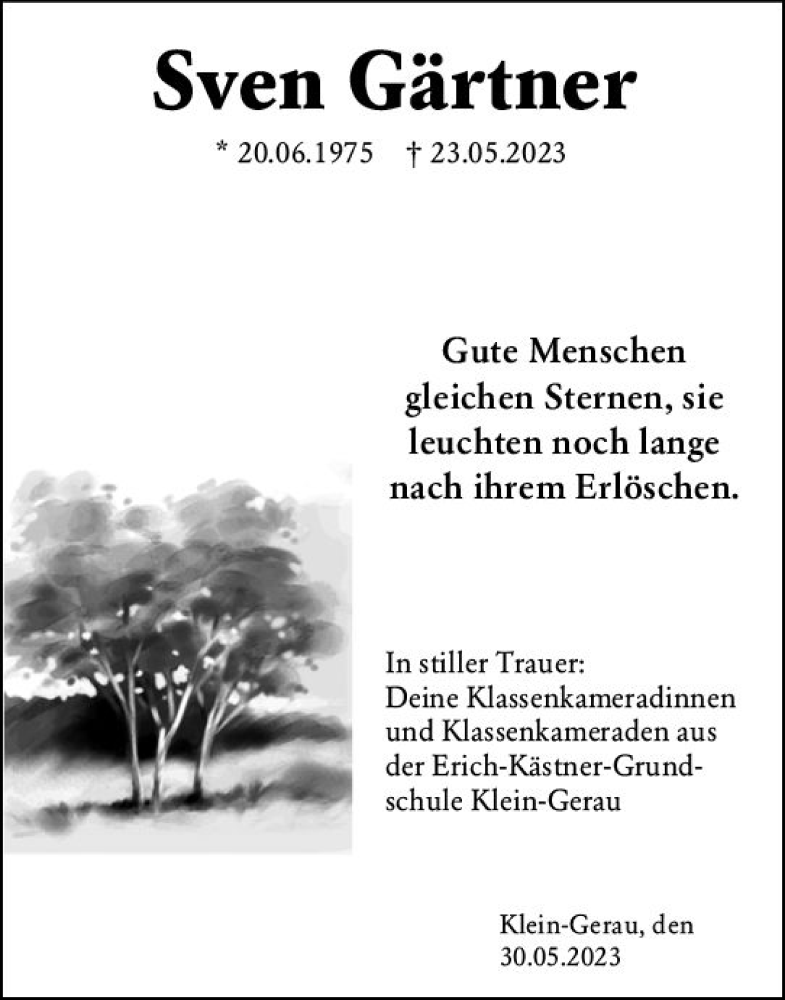  Traueranzeige für Sven Gärtner vom 30.05.2023 aus Groß-Gerauer Echo