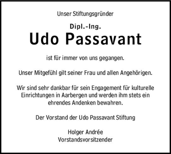Traueranzeige von Udo Passavant von Wiesbadener Kurier