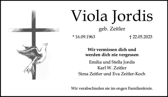 Traueranzeige von Viola Jordis von Allgemeine Zeitung Mainz
