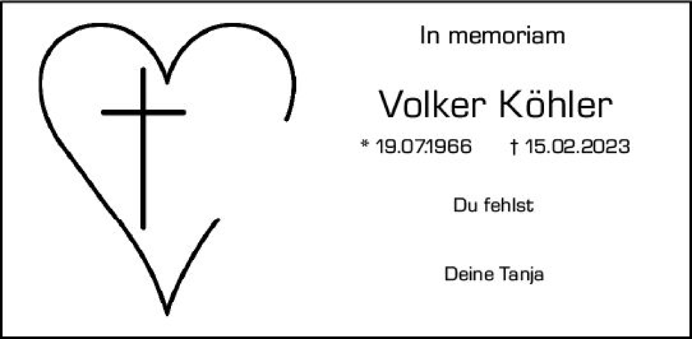  Traueranzeige für Volker Köhler vom 02.05.2023 aus Dieburger Anzeiger/Groß-Zimmerner Lokal-Anzeiger