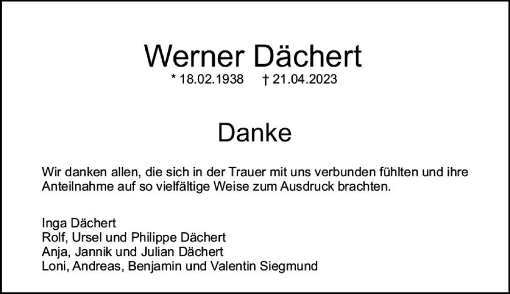  Traueranzeige für Werner Dächert vom 06.05.2023 aus Darmstädter Echo