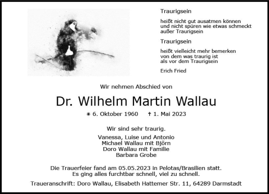 Traueranzeige von Wilhelm Martin Wallau von Allgemeine Zeitung Mainz