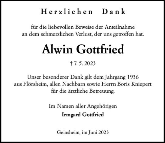 Traueranzeige von Alwin Gottfried von Rüsselsheimer Echo