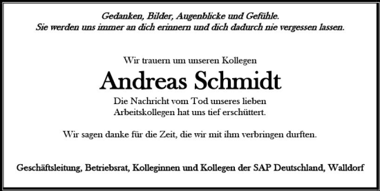 Traueranzeige von Andreas Schmidt von Allgemeine Zeitung Mainz