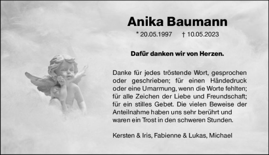 Traueranzeige von Anika Baumann von Allgemeine Zeitung Bingen/Ingelheim
