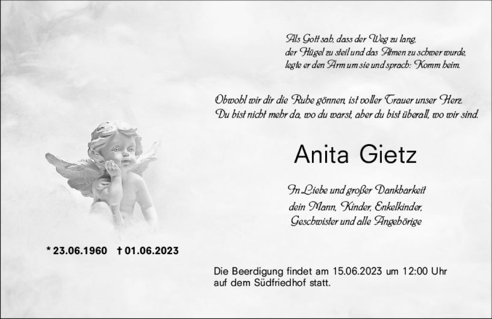  Traueranzeige für Anita Gietz vom 07.06.2023 aus Wiesbadener Kurier