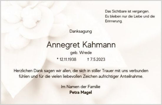 Traueranzeige von Annegret Kahmann von Wiesbadener Kurier