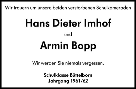 Traueranzeige von Armin Bopp von Groß-Gerauer Echo
