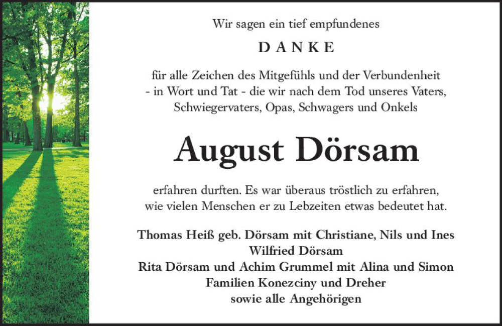  Traueranzeige für August Dörsam vom 03.06.2023 aus Rüsselsheimer Echo