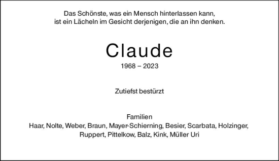 Traueranzeige von Claude  von Wiesbadener Kurier