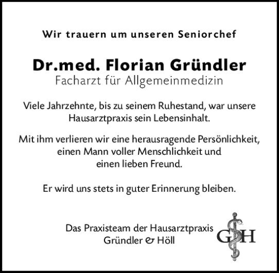 Traueranzeige von Florian Gründler von Wetzlarer Neue Zeitung