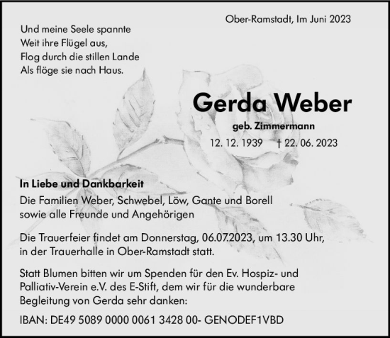 Traueranzeige von Gerda Weber von Darmstädter Echo
