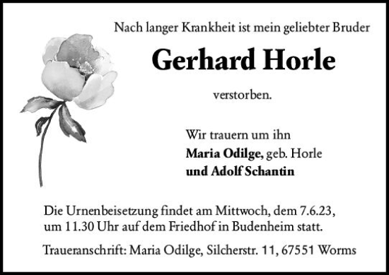 Traueranzeige von Gerhard Horle von Wormser Zeitung