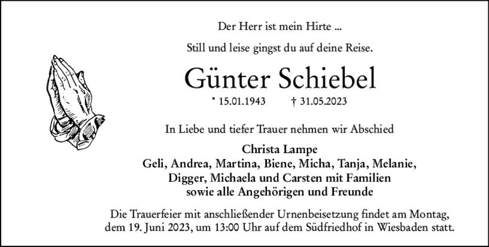  Traueranzeige für Günter Schiebel vom 10.06.2023 aus Wiesbadener Kurier