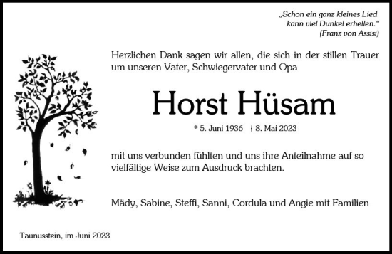 Traueranzeige von Horst Hüsam von Wiesbadener Kurier