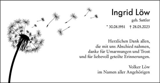 Traueranzeige von Ingrid Löw von Odenwälder Echo