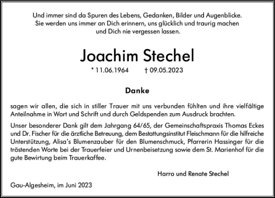 Traueranzeige von Joachim Steche von Allgemeine Zeitung Bingen/Ingelheim