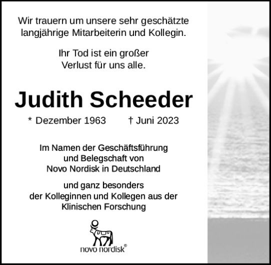 Traueranzeige von Judith Scheeder von Allgemeine Zeitung Mainz