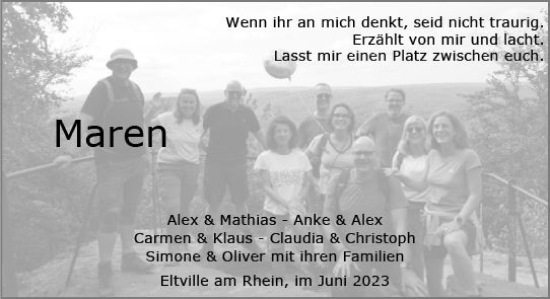 Traueranzeige von Maren  von Rheingau Kurier