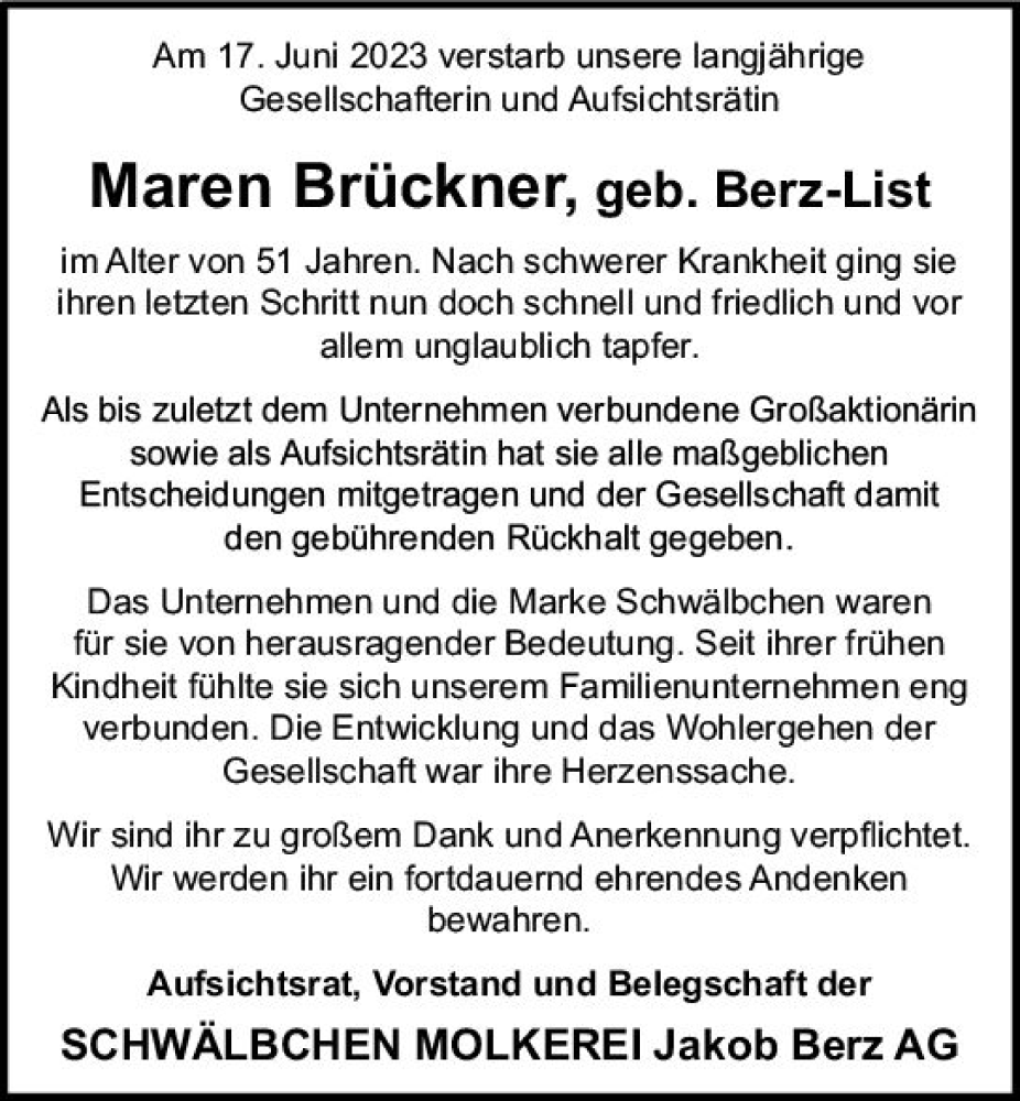  Traueranzeige für Maren Brückner vom 24.06.2023 aus Wiesbadener Kurier