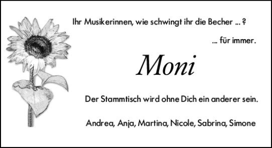 Traueranzeige von Moni  von Camberger Anzeiger