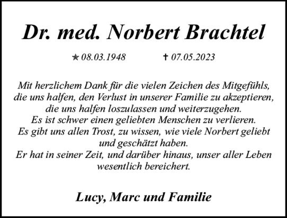  Traueranzeige für Norbert Brachtel vom 24.06.2023 aus Allgemeine Zeitung Mainz