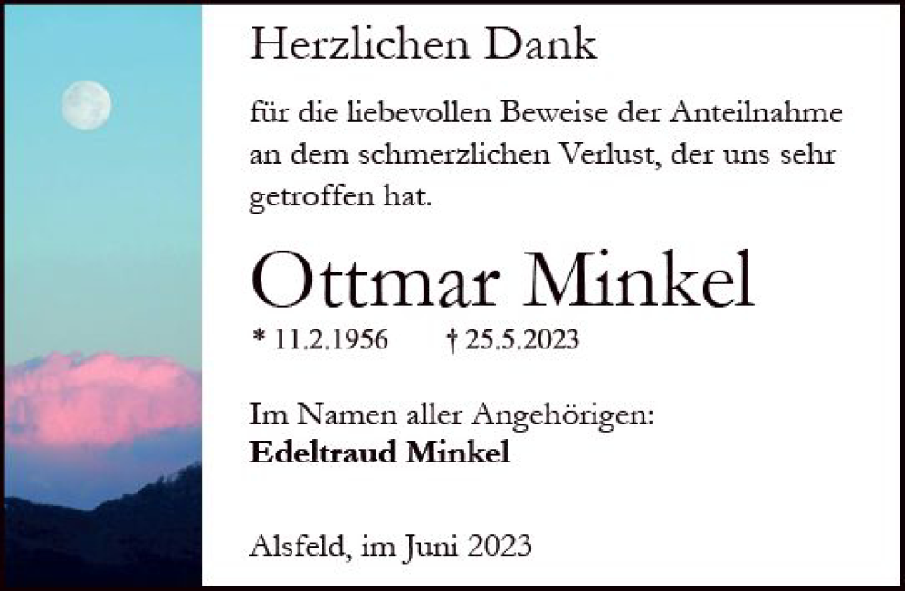  Traueranzeige für Ottmar Minkel vom 24.06.2023 aus Oberhessen Kurier