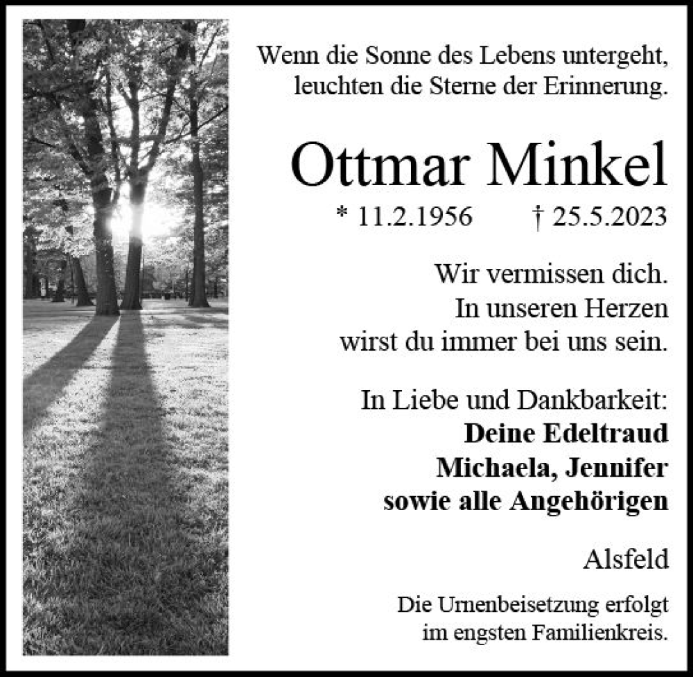  Traueranzeige für Ottmar Minkel vom 10.06.2023 aus VRM Trauer