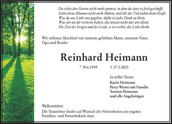 Traueranzeige von Reinhard Heimann von Groß-Gerauer Echo