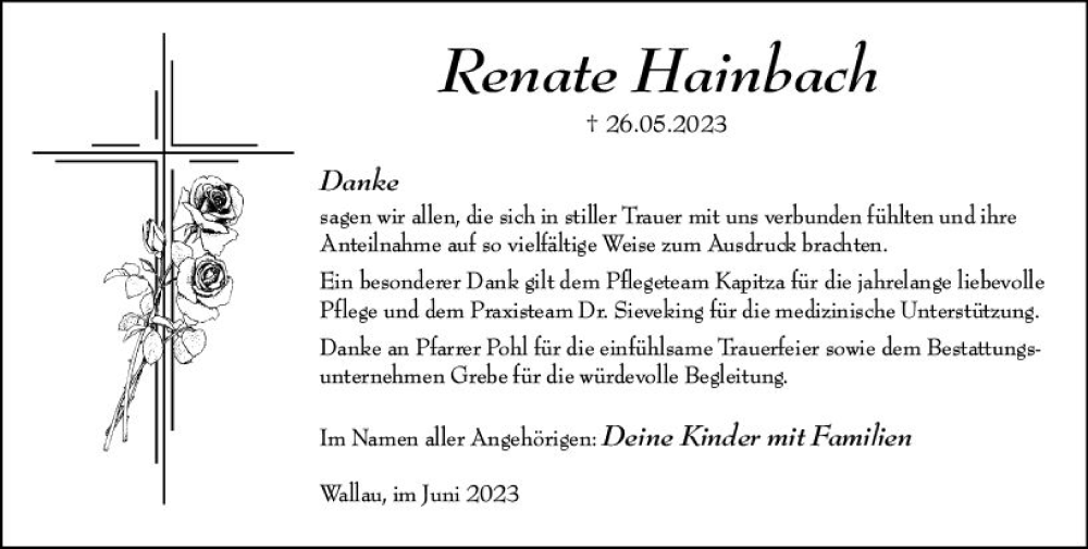  Traueranzeige für Renate Hainbach vom 24.06.2023 aus Hinterländer Anzeiger