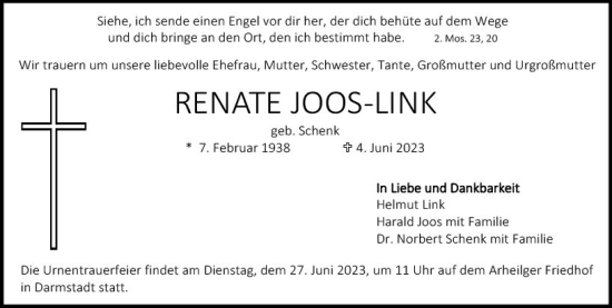 Traueranzeige von Renate Joos-Link von Darmstädter Echo