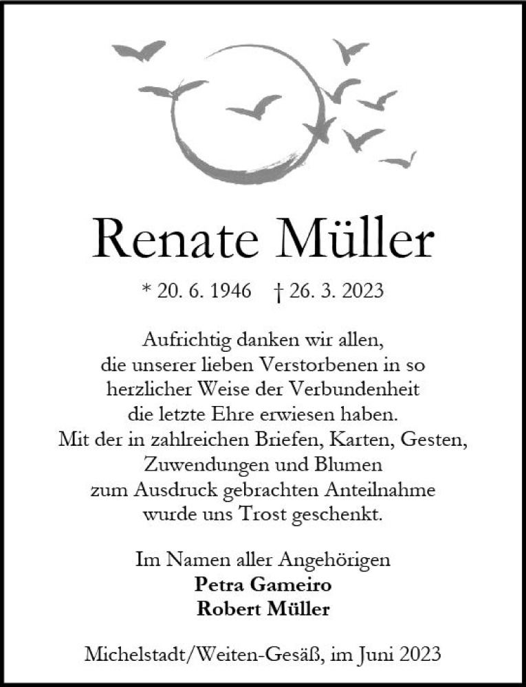  Traueranzeige für Renate Müller vom 10.06.2023 aus Odenwälder Echo