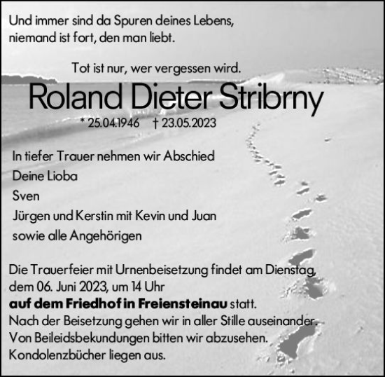 Traueranzeige von Roland Dieter Stribrny von Lauterbacher Anzeiger
