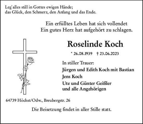 Traueranzeige von Roselinde Koch von Odenwälder Echo
