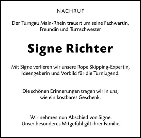 Traueranzeige von Signe Richter von Rüsselsheimer Echo