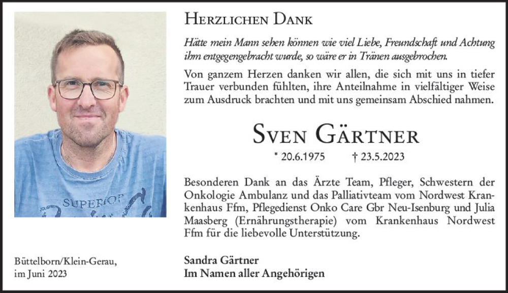 Traueranzeige für Sven Gärtner vom 24.06.2023 aus Groß-Gerauer Echo