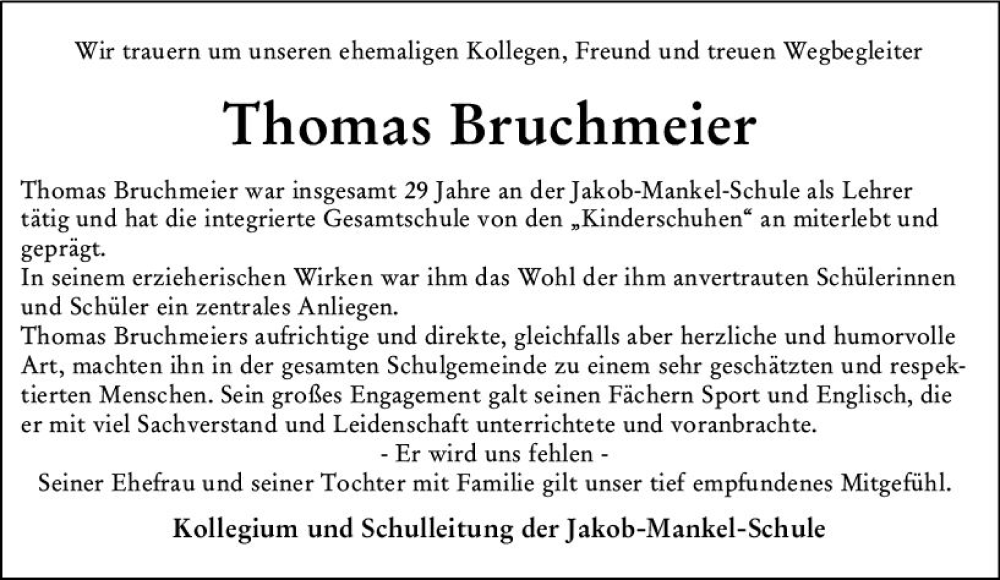  Traueranzeige für Thomas Bruchmeier vom 03.06.2023 aus Weilburger Tageblatt
