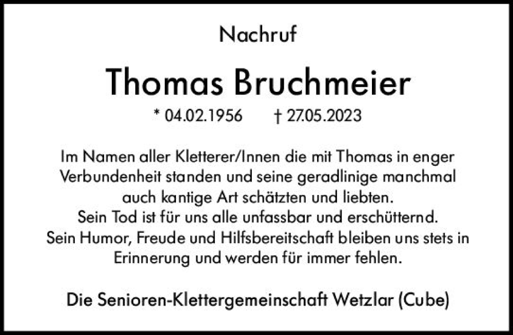  Traueranzeige für Thomas Bruchmeier vom 10.06.2023 aus Weilburger Tageblatt