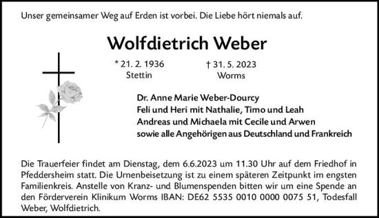 Traueranzeige von Wolfdietrich Weber von Wormser Zeitung