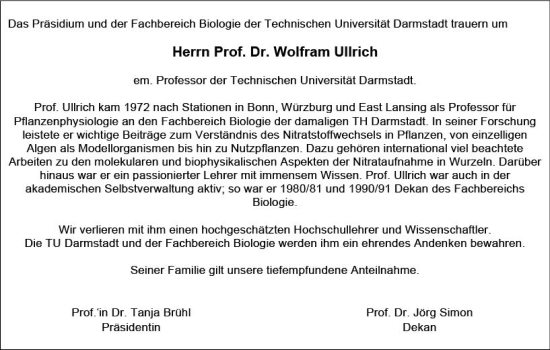 Traueranzeige von Wolfram Ullrich von Darmstädter Echo