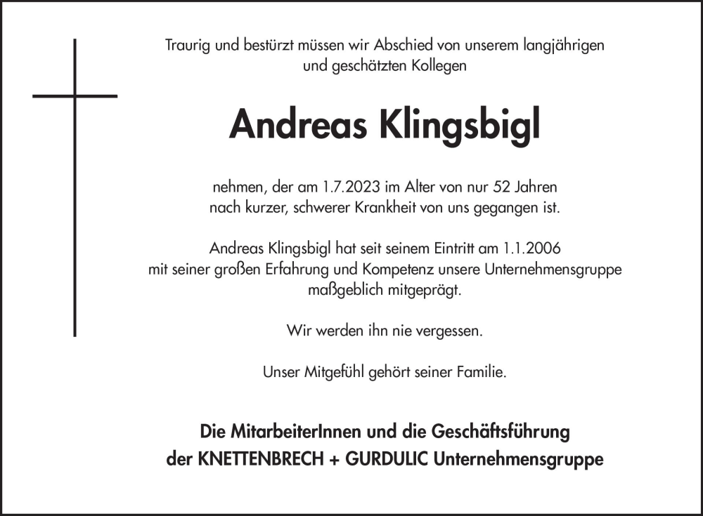  Traueranzeige für Andreas Klingsbigl vom 08.07.2023 aus Wiesbadener Kurier