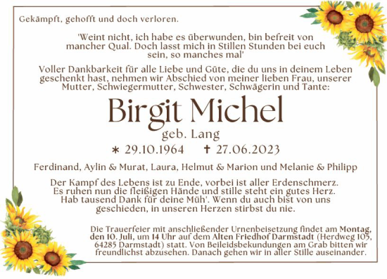 Traueranzeige von Birgit Michel von Camberger Anzeiger