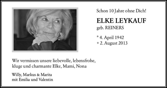 Traueranzeige von Elke Leykauf von Wiesbadener Kurier