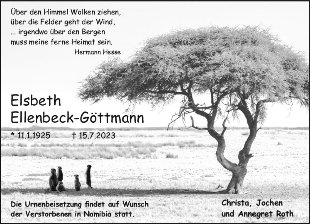  Traueranzeige für Elsbeth Ellenbeck-Göttmann vom 22.07.2023 aus Darmstädter Echo
