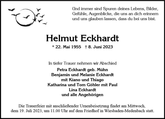Traueranzeige von Helmut Eckhardt von Wiesbadener Kurier
