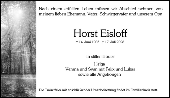 Traueranzeige von Horst Eisloff von Wiesbadener Kurier