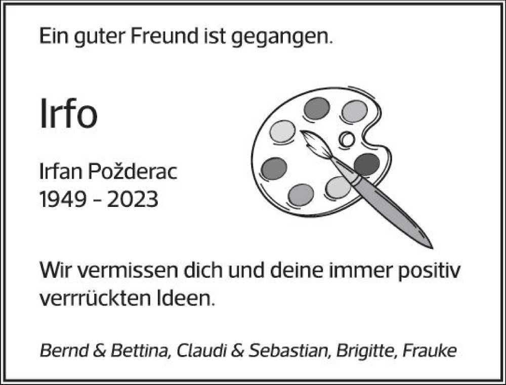  Traueranzeige für Irfan Pozdarec vom 29.07.2023 aus Darmstädter Echo