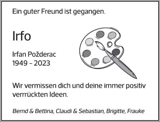 Traueranzeige von Irfan Pozdarec von Darmstädter Echo